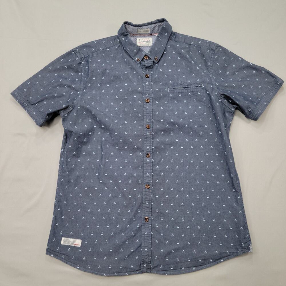 7 Diamonds Mens Short Sleeve Button Down Shirt Large Micro Print Casual Pocket